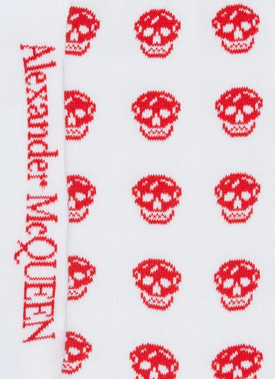 Shop Alexander Mcqueen Skull Print Socks In White / Red