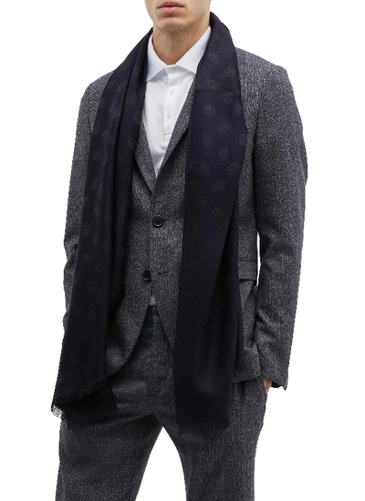 Shop Alexander Mcqueen All Over Skull Wool-silk Scarf In Grey
