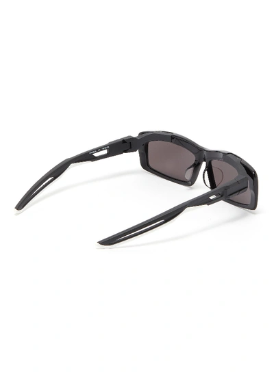 Shop Balenciaga 'hybrid' Cutout Temple Acetate Rectangle Sunglasses In Black / Grey