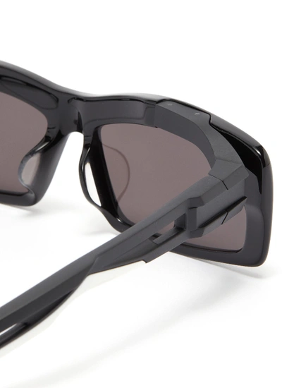 Shop Balenciaga 'hybrid' Cutout Temple Acetate Rectangle Sunglasses In Black / Grey