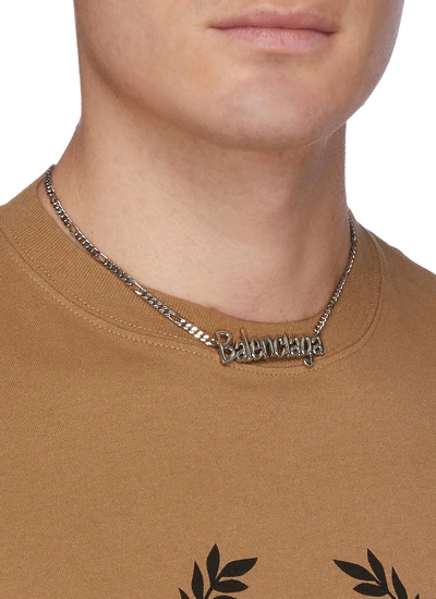 Shop Balenciaga 'typo' Logo Pendant Necklace In Silver