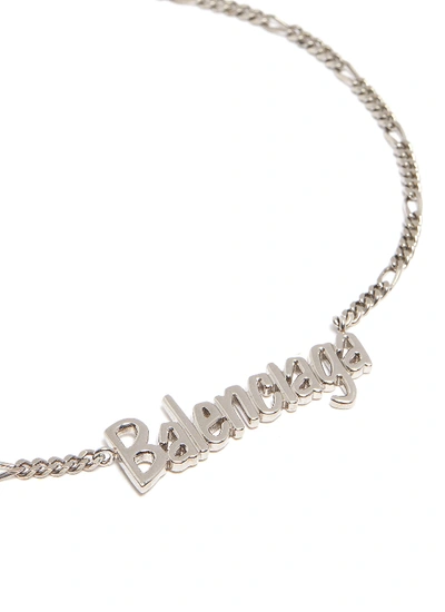 Shop Balenciaga 'typo' Logo Pendant Necklace In Silver