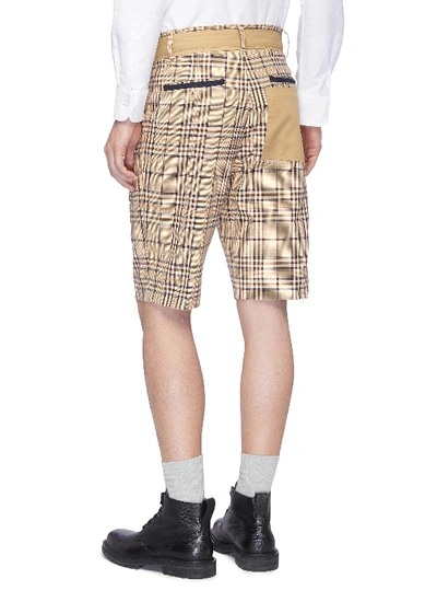 Shop Sacai Belted Check Plaid Shorts