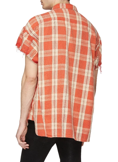 Shop R13 Frayed Cuff Check Plaid Oversized Short Sleeve Shirt