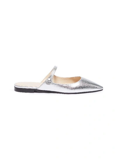 Shop Prada Metallic Saffiano Leather Slides