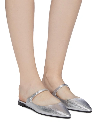 Shop Prada Metallic Saffiano Leather Slides