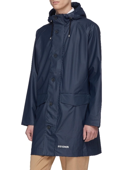 Shop Stutterheim 'ekeby Lw' Hooded Raglan Unisex Raincoat In Navy
