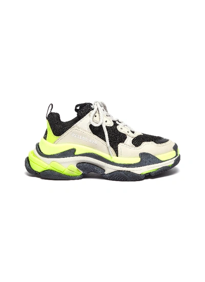 Shop Balenciaga 'triple S' Stack Midsole Mesh Sneakers In Grey / Fluorescent Yellow / Black