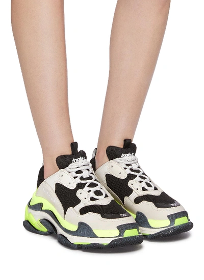 Shop Balenciaga 'triple S' Stack Midsole Mesh Sneakers In Grey / Fluorescent Yellow / Black