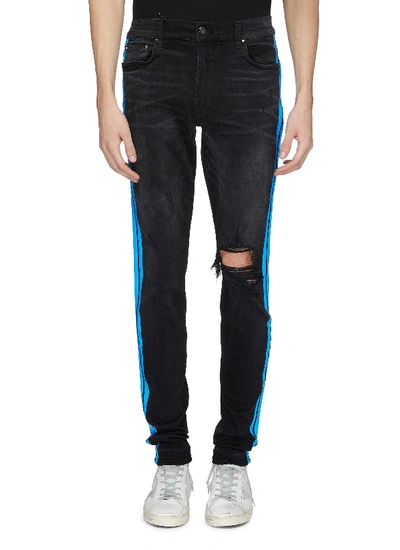 Amiri 'track' Neon Stripe Outseam Ripped Skinny Jeans | ModeSens