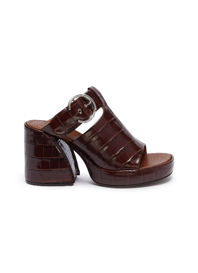 Shop Chloé 'wave' Buckled Croc Embossed Leather Platform Sandals