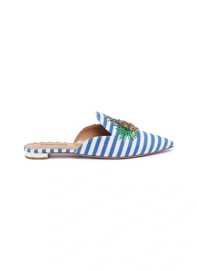 Shop Aquazzura 'pineapple' Embellished Stripe Slides