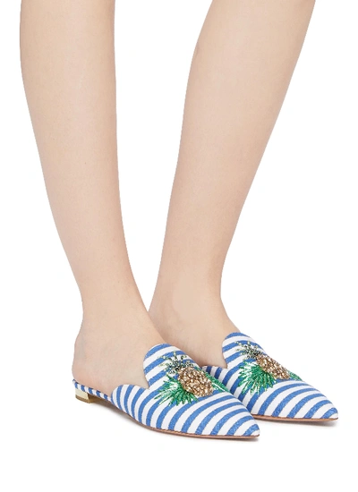 Shop Aquazzura 'pineapple' Embellished Stripe Slides