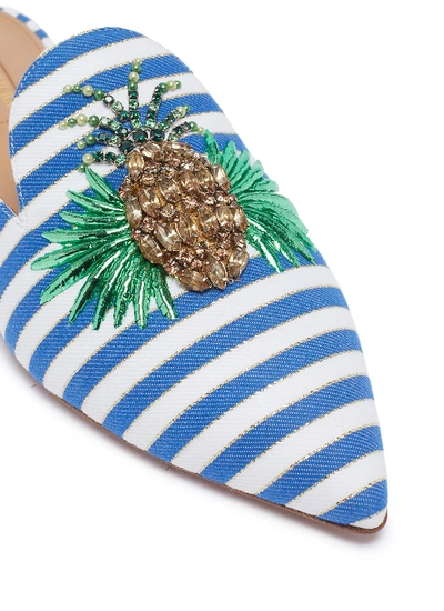 Shop Aquazzura 'pineapple' Embellished Stripe Slides