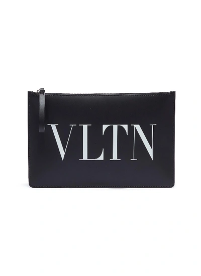 Shop Valentino Logo Print Leather Zip Pouch