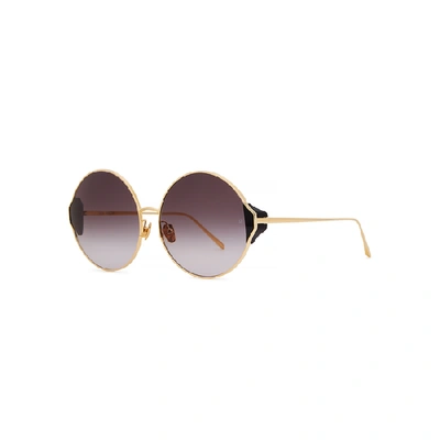 Shop Linda Farrow Luxe 896 C4 Carousel Round-frame Sunglasses In Gold