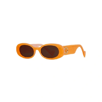 Shop Gucci Orange Oval-frame Sunglasses