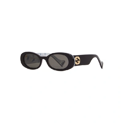 Shop Gucci Black Oval-frame Sunglasses