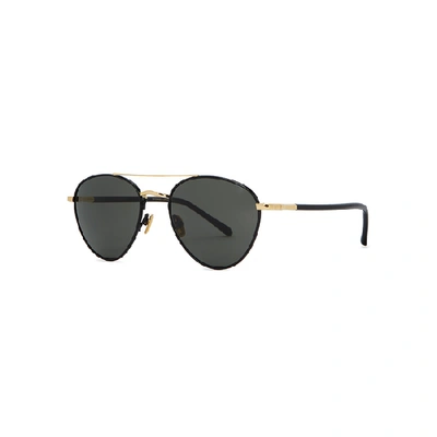 Shop Linda Farrow Luxe 954 C1 Black Aviator-style Sunglasses