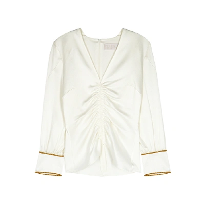 Shop Peter Pilotto White Ruched Hammered Satin Top