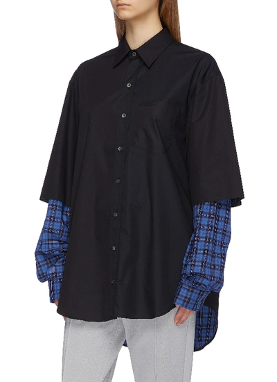 Shop Vetements 'fusion' Layered Check Plaid Sleeve Panel Oversized Unisex Shirt
