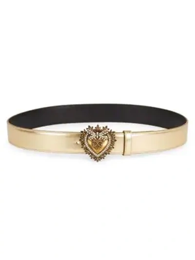 Shop Dolce & Gabbana Devotion Heart Buckle Metallic Belt In Gold
