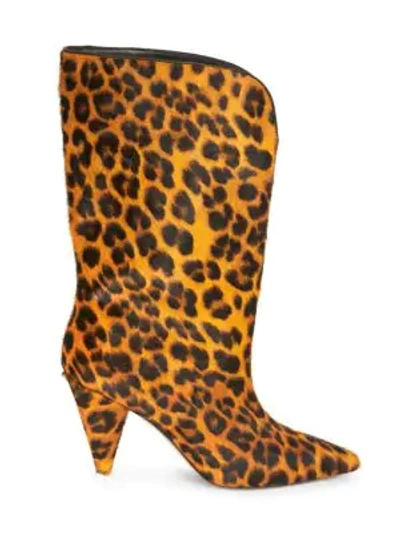 Shop Attico Leopard Calf-hair Mid-calf Boots In Natural
