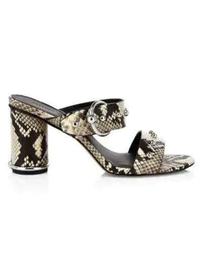 Shop Rebecca Minkoff Amalthea Too Studded Snakeskin-embossed Leather Mules In Butter Exotic