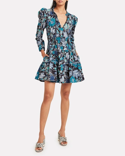 Shop Ulla Johnson Liv Lapis Floral Patchwork Dress In Blue-med