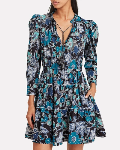 Shop Ulla Johnson Liv Lapis Floral Patchwork Dress In Blue-med