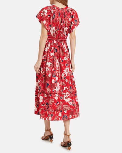 Shop Ulla Johnson Lottie Floral Voile Dress  Red/floral Zero In Red,floral