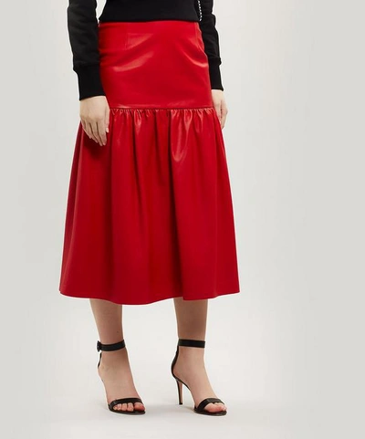 Shop Christopher Kane Gathered Leather Skirt In Red