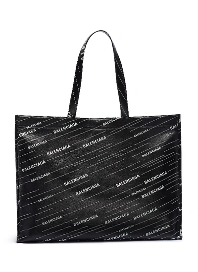 Shop Balenciaga 'market Shopper' Logo Print Leather Tote