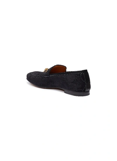 Shop Gucci 'jordaan' Gg Embroidered Horsebit Velvet Step-in Loafers In Black