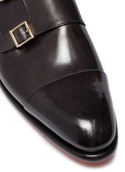 Shop Santoni 'carter' Double Monk Strap Leather Loafers In Grey