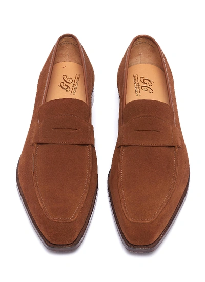 Shop George Cleverley 'george' Suede Penny Loafers In Brown