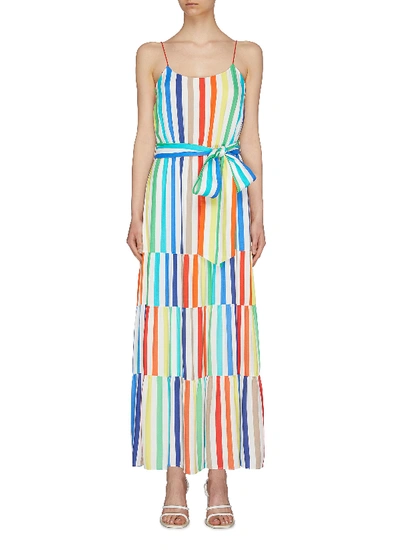 Shop Alice And Olivia 'janan' Belted Rainbow Stripe Tiered Camisole Dress In Multi-colour