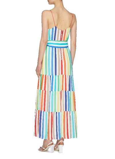 Shop Alice And Olivia 'janan' Belted Rainbow Stripe Tiered Camisole Dress In Multi-colour