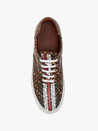 Shop Burberry Brown Monogram Stripe Print E-canvas Sneakers