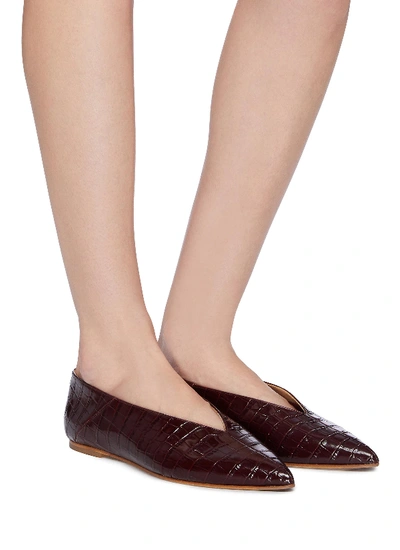 Shop Aeyde 'moa' Choked-up Croc Embossed Leather Flats