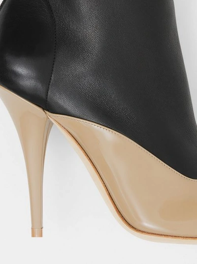 Shop Burberry Two-tone Lambskin And Patent Leather Ankle Boots In Dark Honey/black