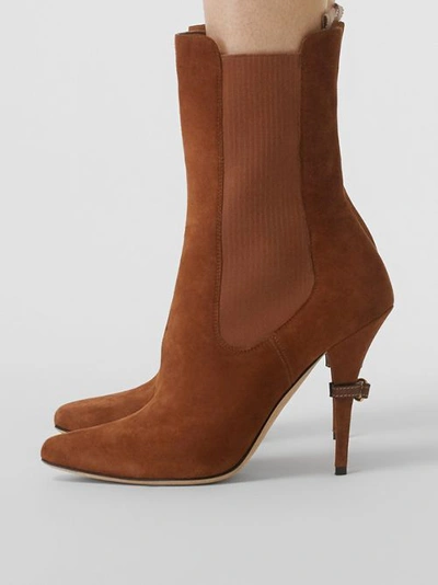 Shop Burberry D-ring Detail Suede Ankle Boots In Tan