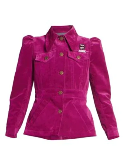 Shop Marc Jacobs The Marchives Velvet Puff Sleeve Jacket In Fuchsia