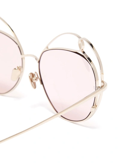 Shop Linda Farrow 'harlequin' Cutout Metal Geometric Frame Sunglasses In Metallic