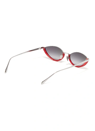 Shop Linda Farrow Acetate Half Rim Metal Narrow Cat Eye Sunglasses In Gradient Grey
