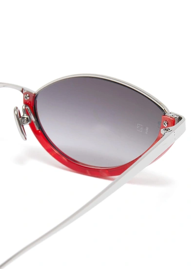 Shop Linda Farrow Acetate Half Rim Metal Narrow Cat Eye Sunglasses In Gradient Grey