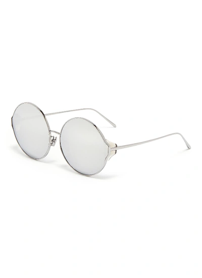 Shop Linda Farrow Acetate Corner Mirror Metal Oversized Round Sunglasses In Metallic