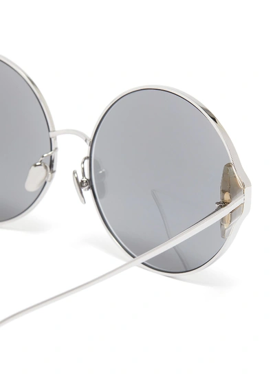 Shop Linda Farrow Acetate Corner Mirror Metal Oversized Round Sunglasses In Metallic