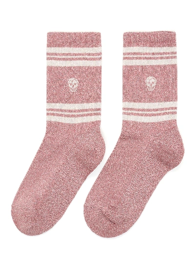 Shop Alexander Mcqueen Stripe Skull Socks In Pink / Multi