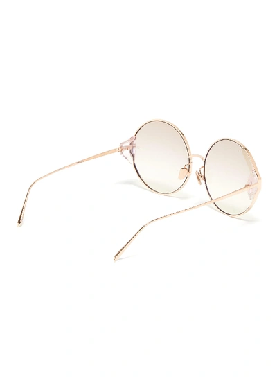 Shop Linda Farrow Acetate Corner Metal Oversized Round Sunglasses In Metallic